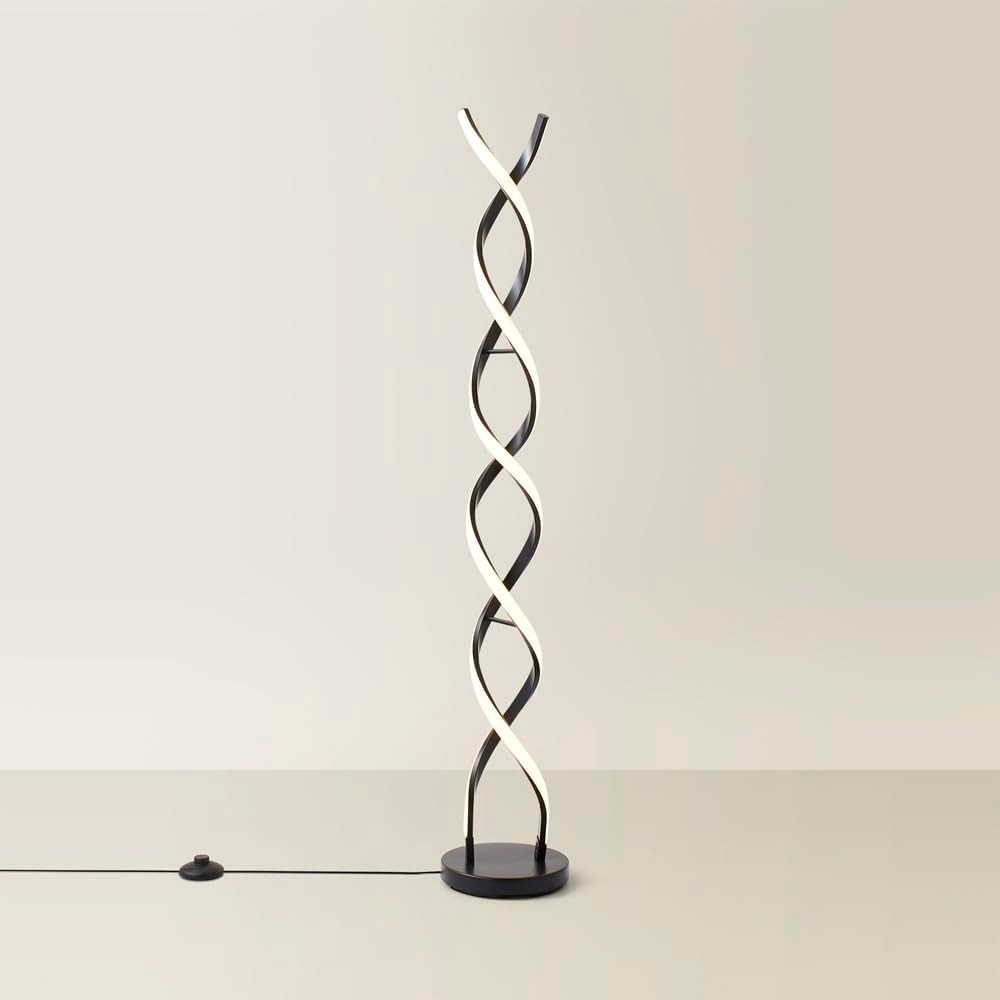 Modern Black LED Double Twist Floor Lamp with Warm Light Ambience