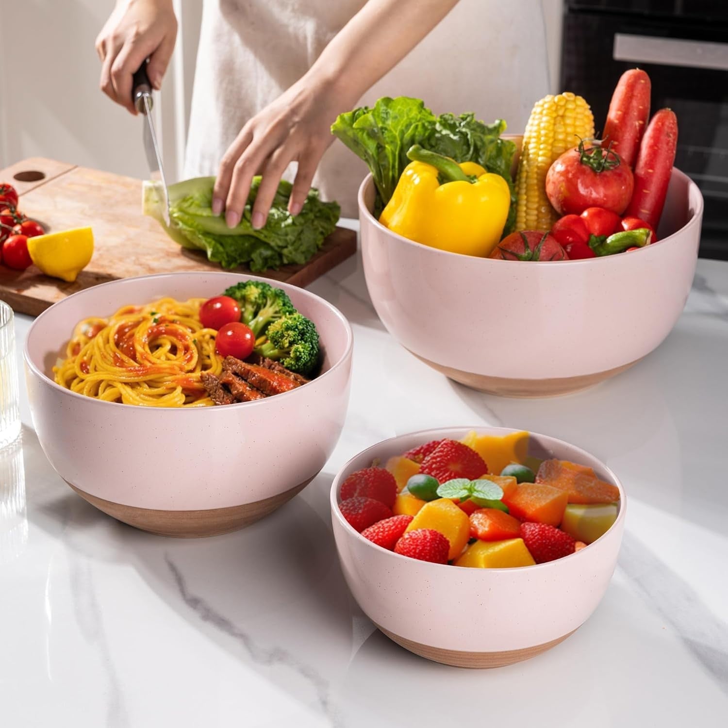 3-Piece Ceramic Mixing Bowls Set Nesting Kitchen Bowls 1.3-4.6 Qt