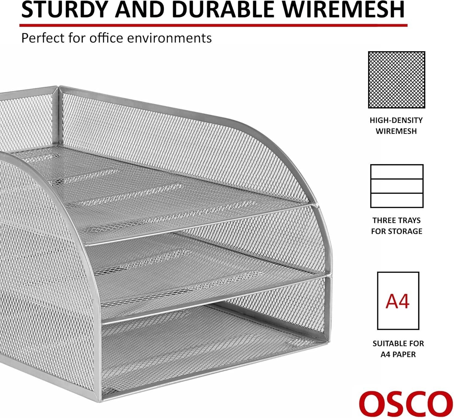 Silver Wire Mesh Desk Organiser 2-Tier Tray A4 Paper Storage Office Home
