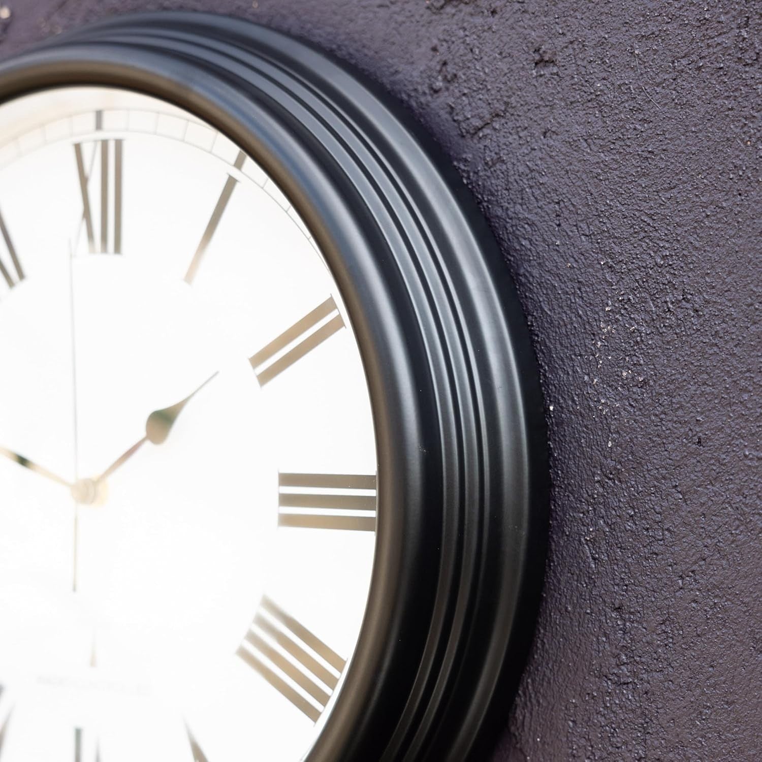 Outdoor Radio Controlled Wall Clock 38cm Black Roman Numerals Garden Patio