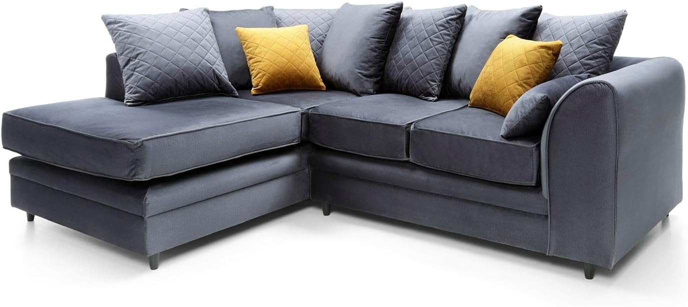 Dark Grey Velvet L Shape Corner Sofa 3 Seater – Water Repellent & Comfy