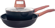 3Pcs Black Granite Non Stick Cookware Set Frying Pan Skillet Saucepan with Lid