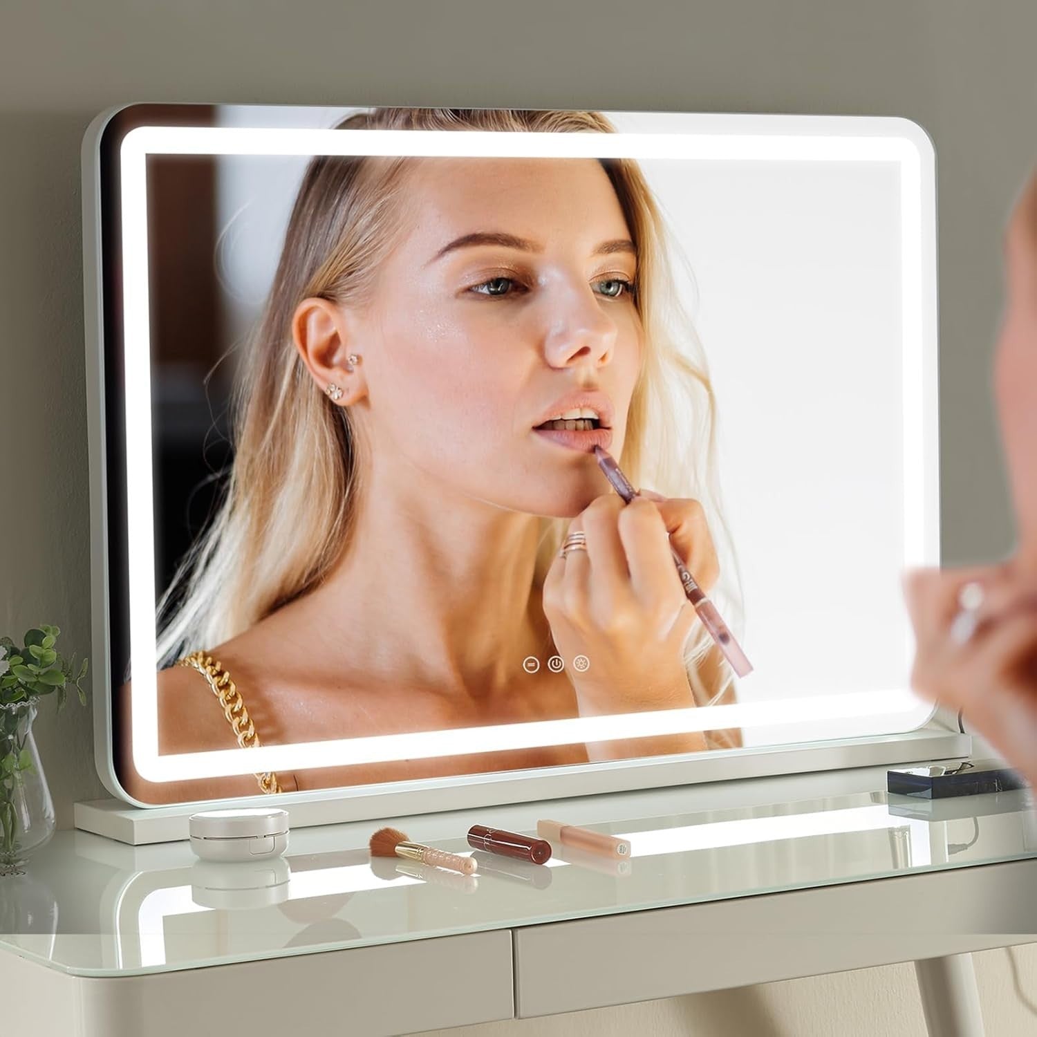 Touchscreen LED Vanity Mirror 55x80cm with USB Port & 10X Magnifier