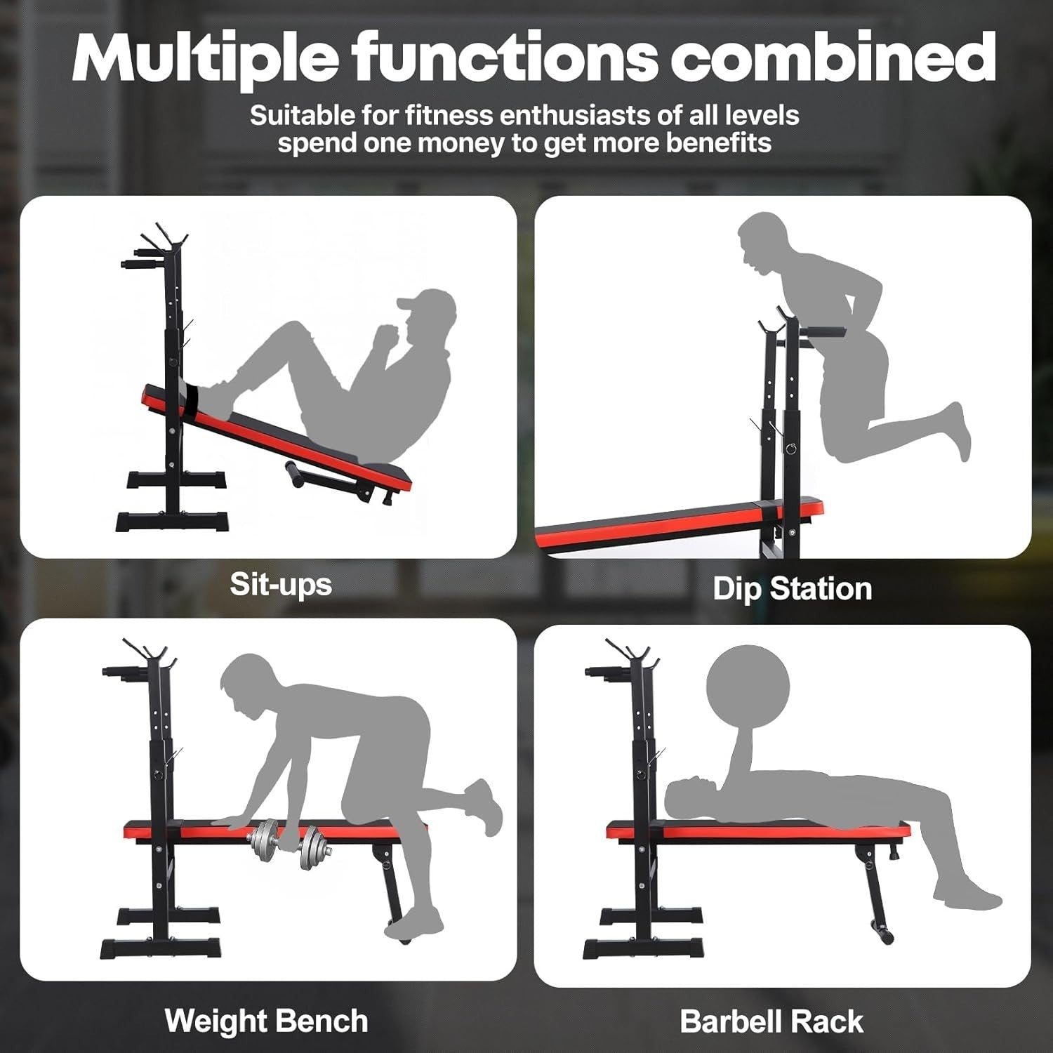 Folding Bench Press With Adjustable Barbell Rack 300kg Home Gym