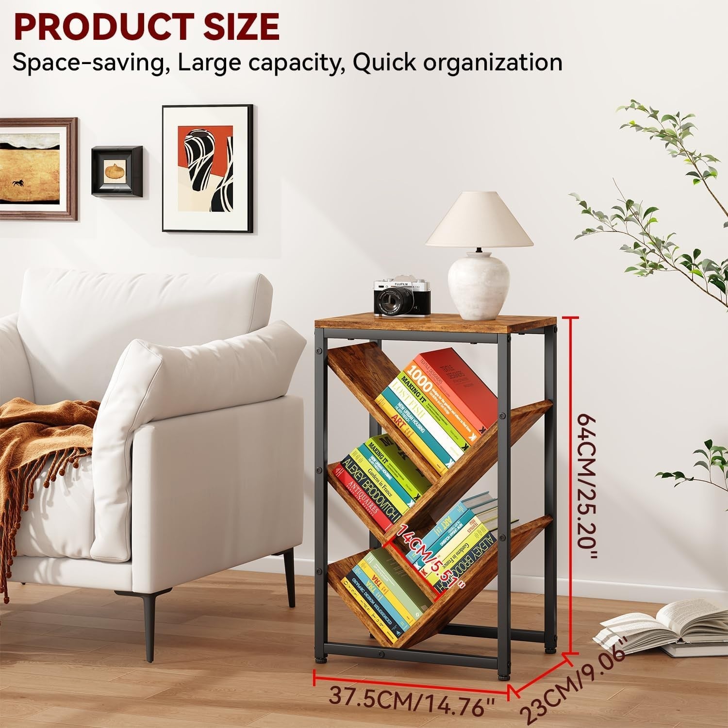 5-Tier Rustic Brown Tree Bookshelf Small Desktop Storage Organizer