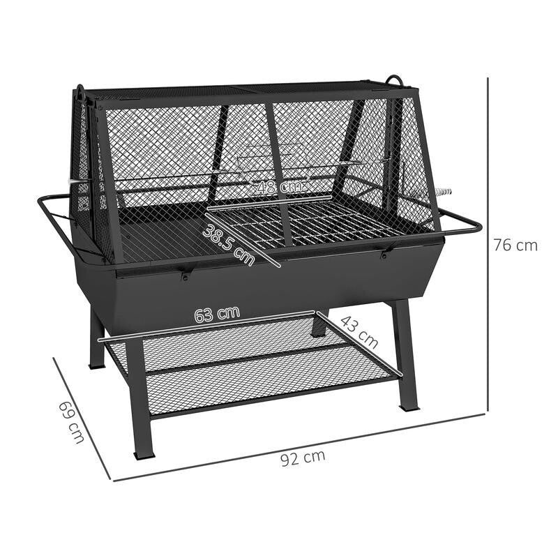 3-in-1 BBQ Grill Fire Pit with Rotisserie, Mesh Lid, Poker & Cover Outdoor