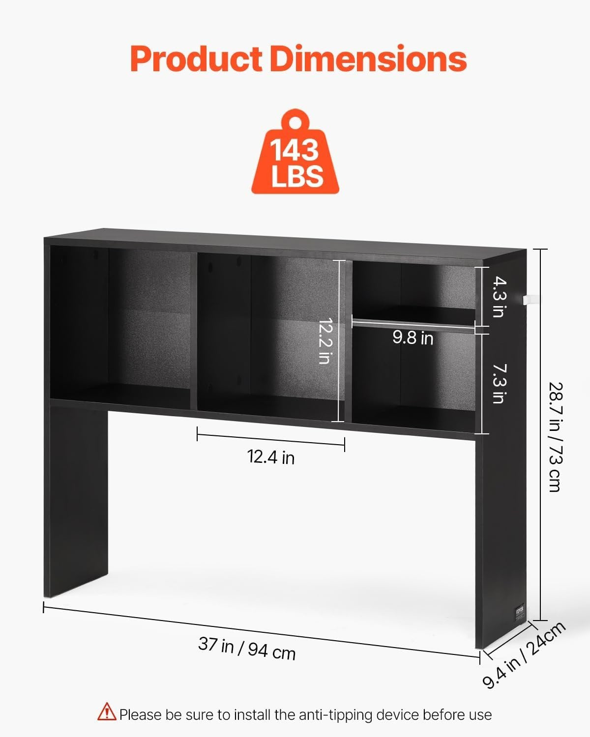 Compact 94cm 2-Level Desk Hutch Shelf Brown Monitor Riser & Organizer