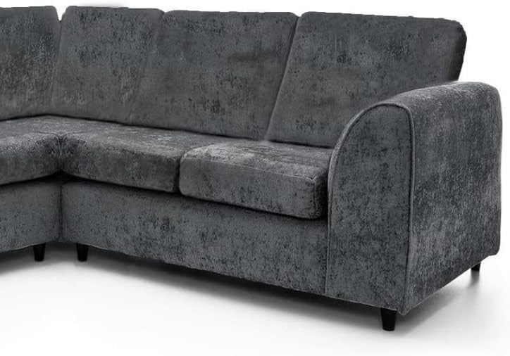 Grey Chenille Corner Sofa 2C2 High Back 5-Seater Modular L-Shaped Couch
