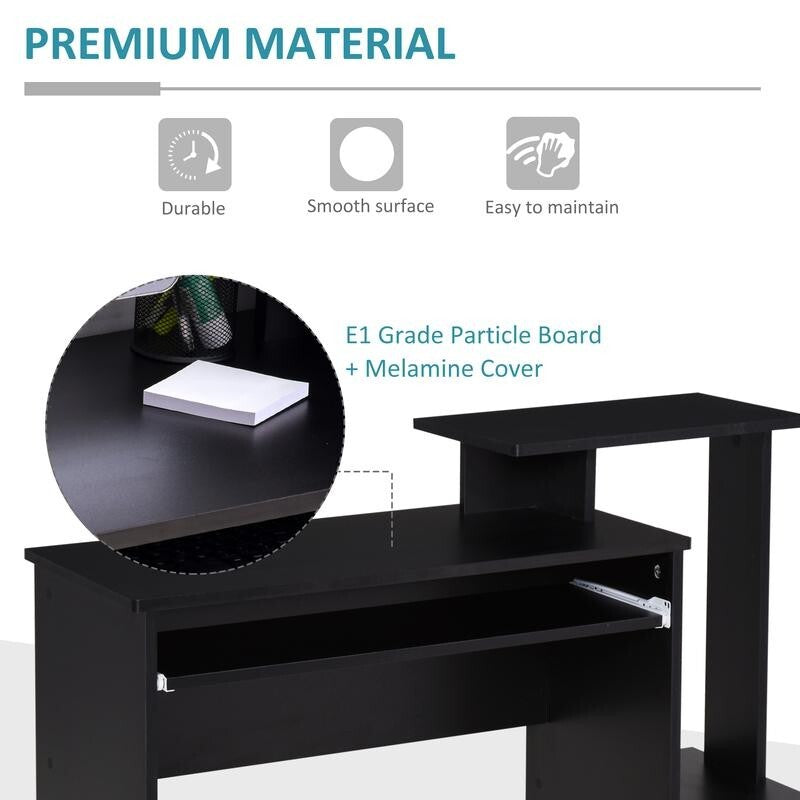 Black Computer Desk with Keyboard Tray & Storage Drawer – Home Office