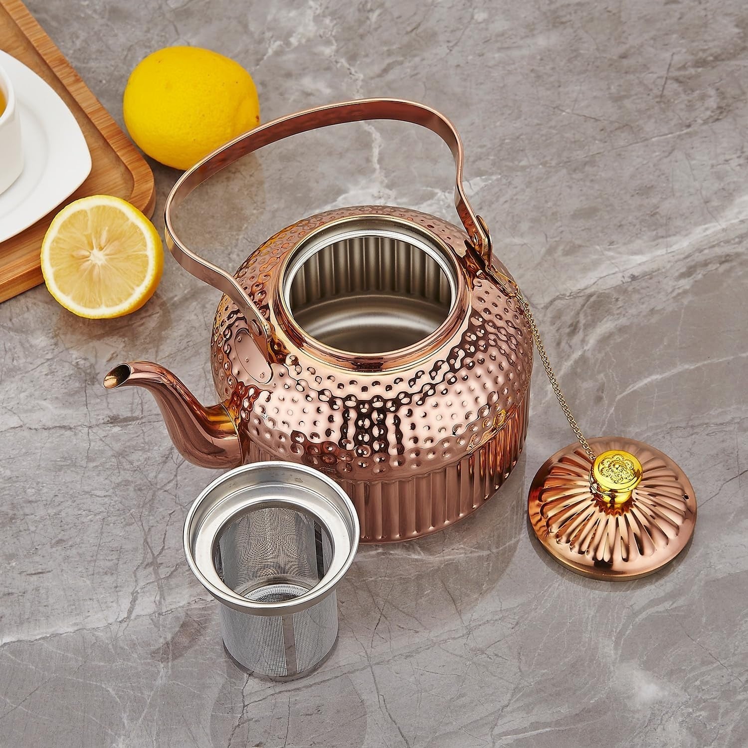 Copper Stainless Steel Teapot 1.2L Infuser Loose Leaf Tea Pot 6 Cups