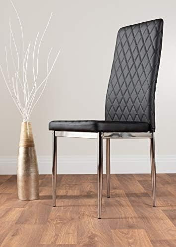 Modern White Glass Extending Dining Table with 4 Black Quilted Chairs Set