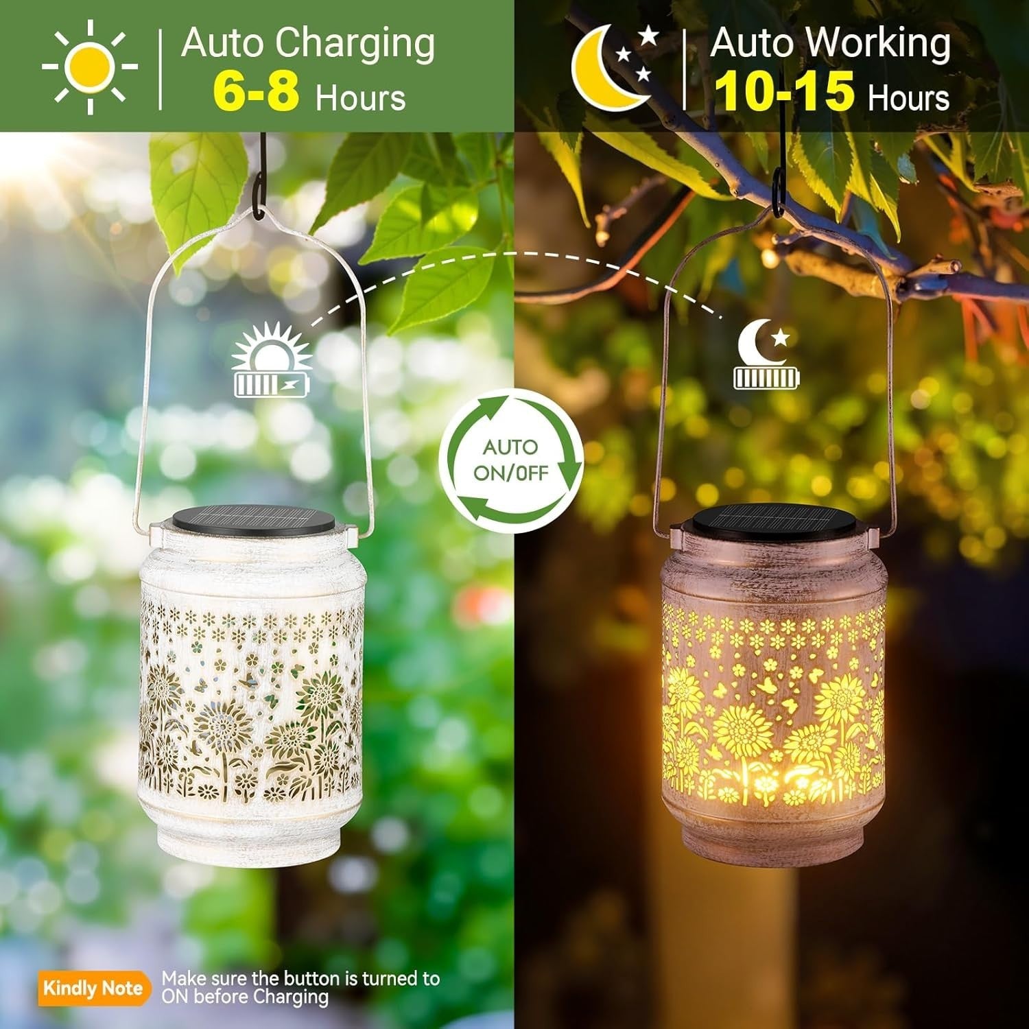 2 Pack Solar Sunflower Lanterns Outdoor Garden Lights • Waterproof Hanging Decor