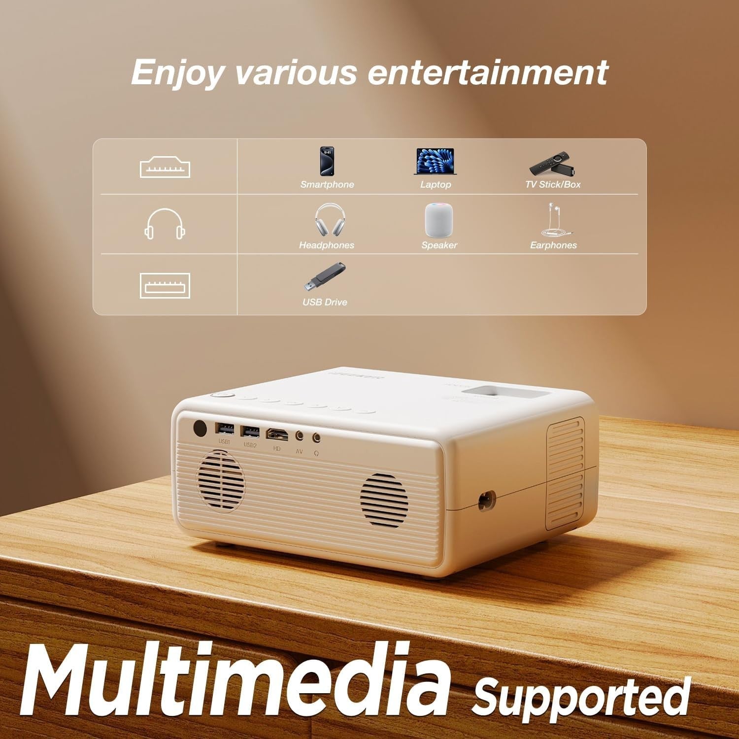 Mini Bluetooth Projector 1080P Full HD 13000 Lux Portable Home Cinema