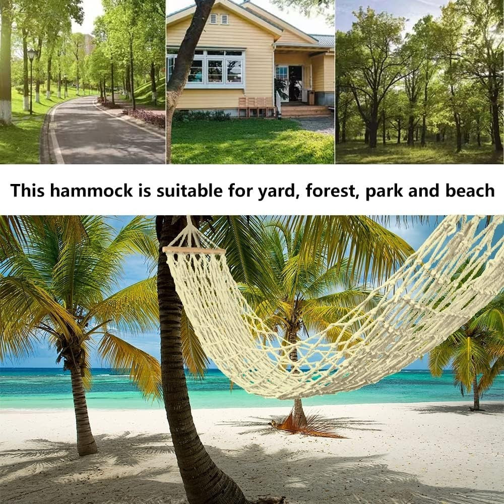 Cotton Rope Hammock with Wood Spreader | Indoor Outdoor Garden Swing