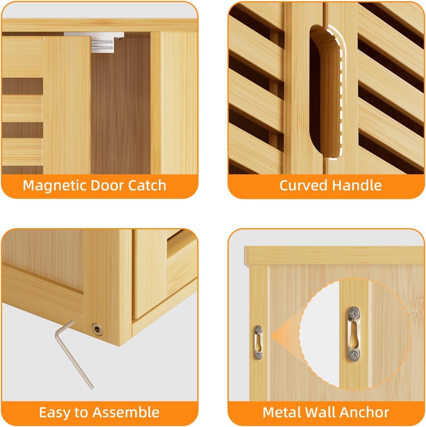 Bamboo Wall Cabinet Bathroom Storage 2 Doors Adjustable Shelves Natural