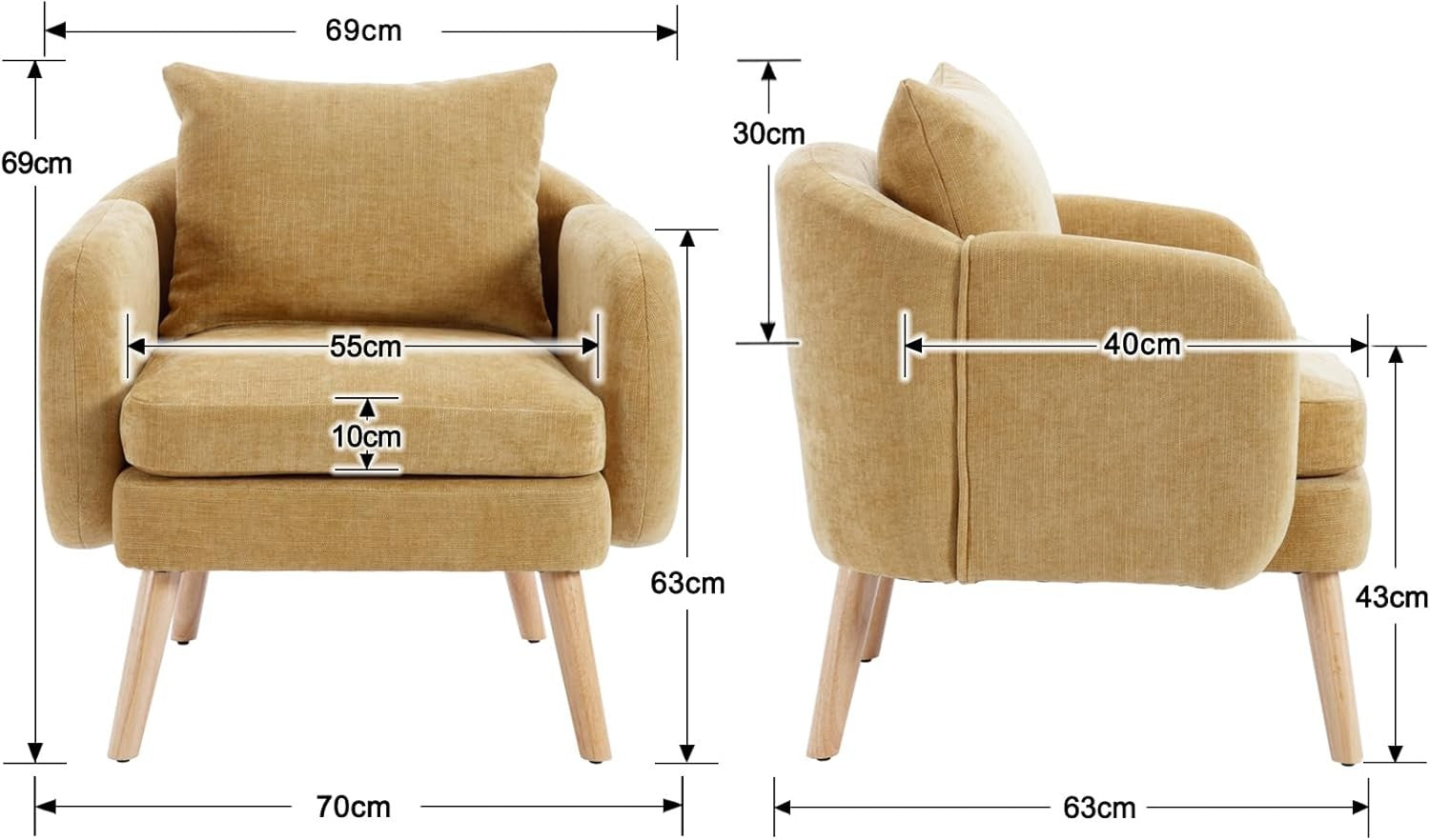 Chenille Tub Chair Yellow Lounge Armchair Wood Legs