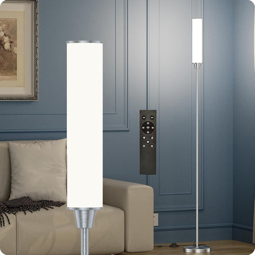 Dimmable LED Floor Lamp Remote Control Nickel Standing Corner Light
