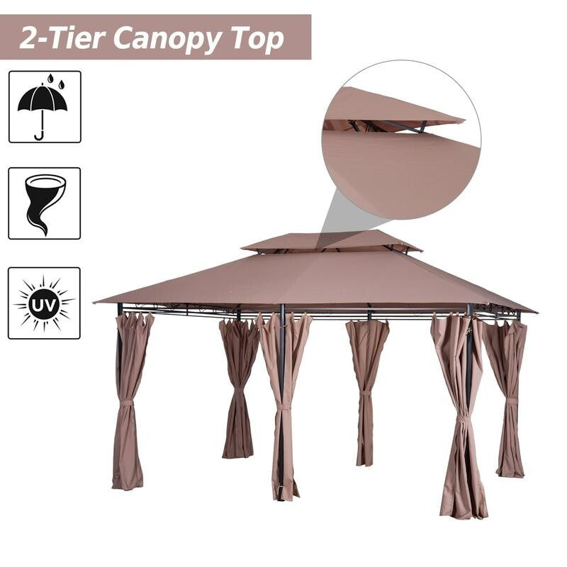 4x3m Garden Gazebo Canopy Tent w/ Curtains Outdoor Metal Pavilion Patio Shelter