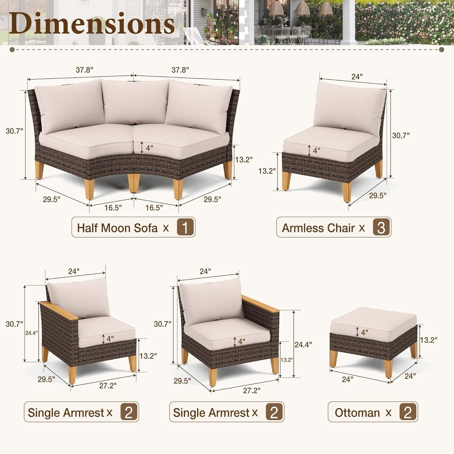 Outdoor Rattan Garden Sofa Set Waterproof Cushions Lounge Corner Patio
