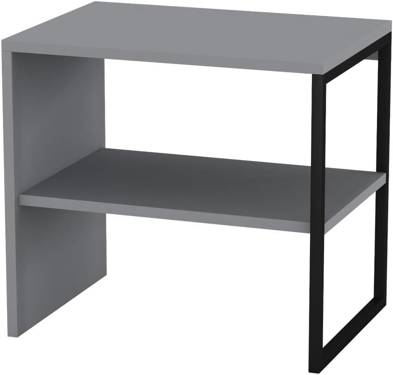 Grey 40cm Wood & Steel Side Table – Bedside or Sofa Table with Open Shelf
