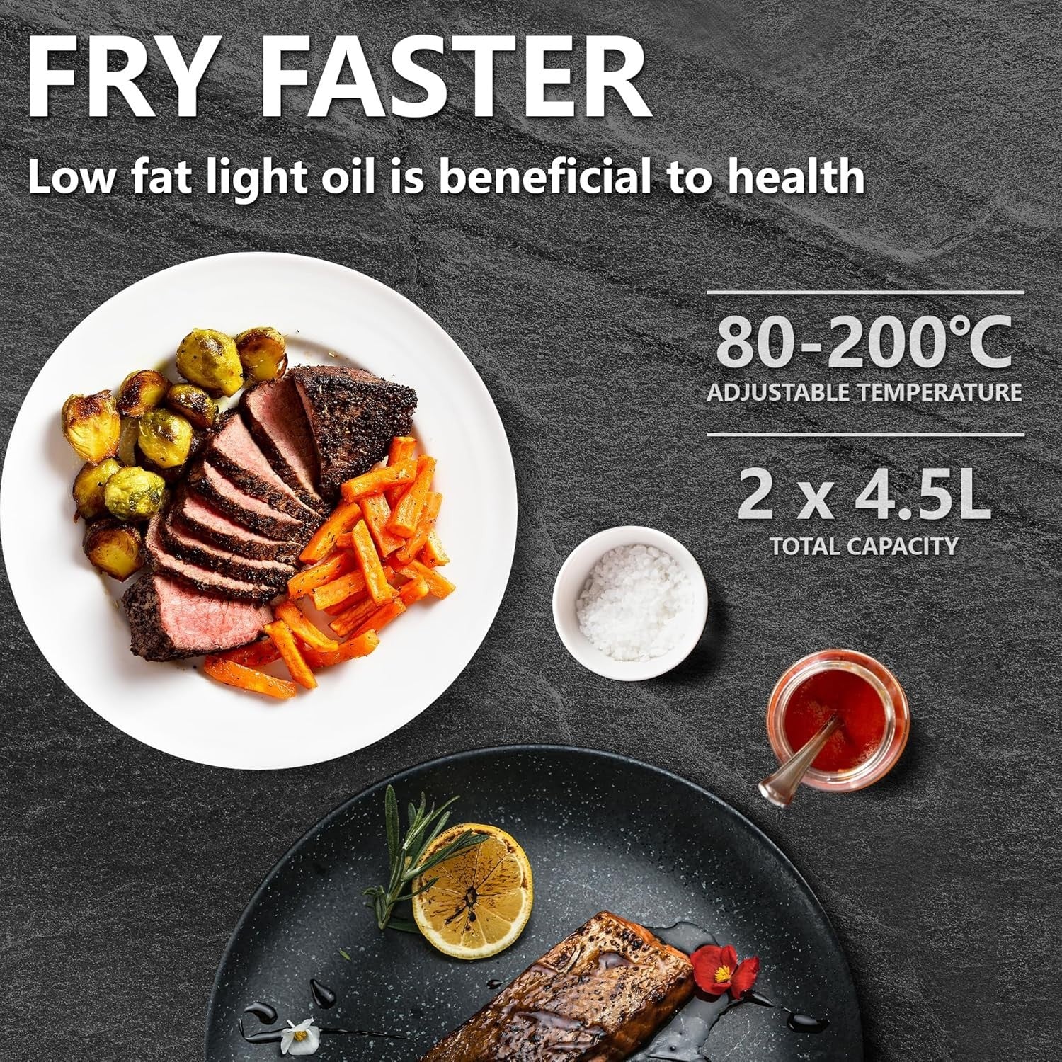 9L Dual Drawer Air Fryer 2400W 11 Presets Sync Finish No Oil Touchscreen