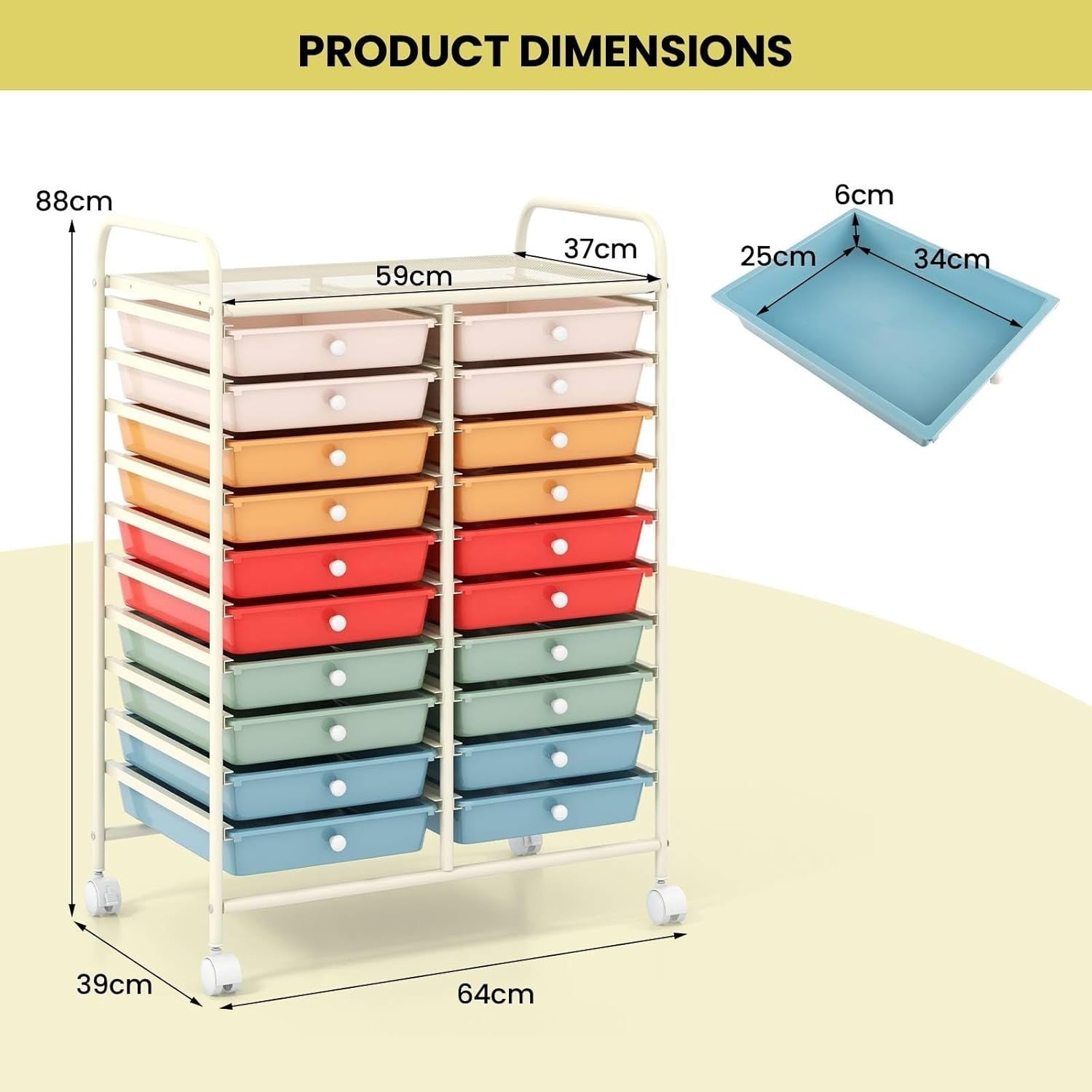 20 Drawer Rolling Storage Cart Mobile Organizer Trolley Lockable Wheels