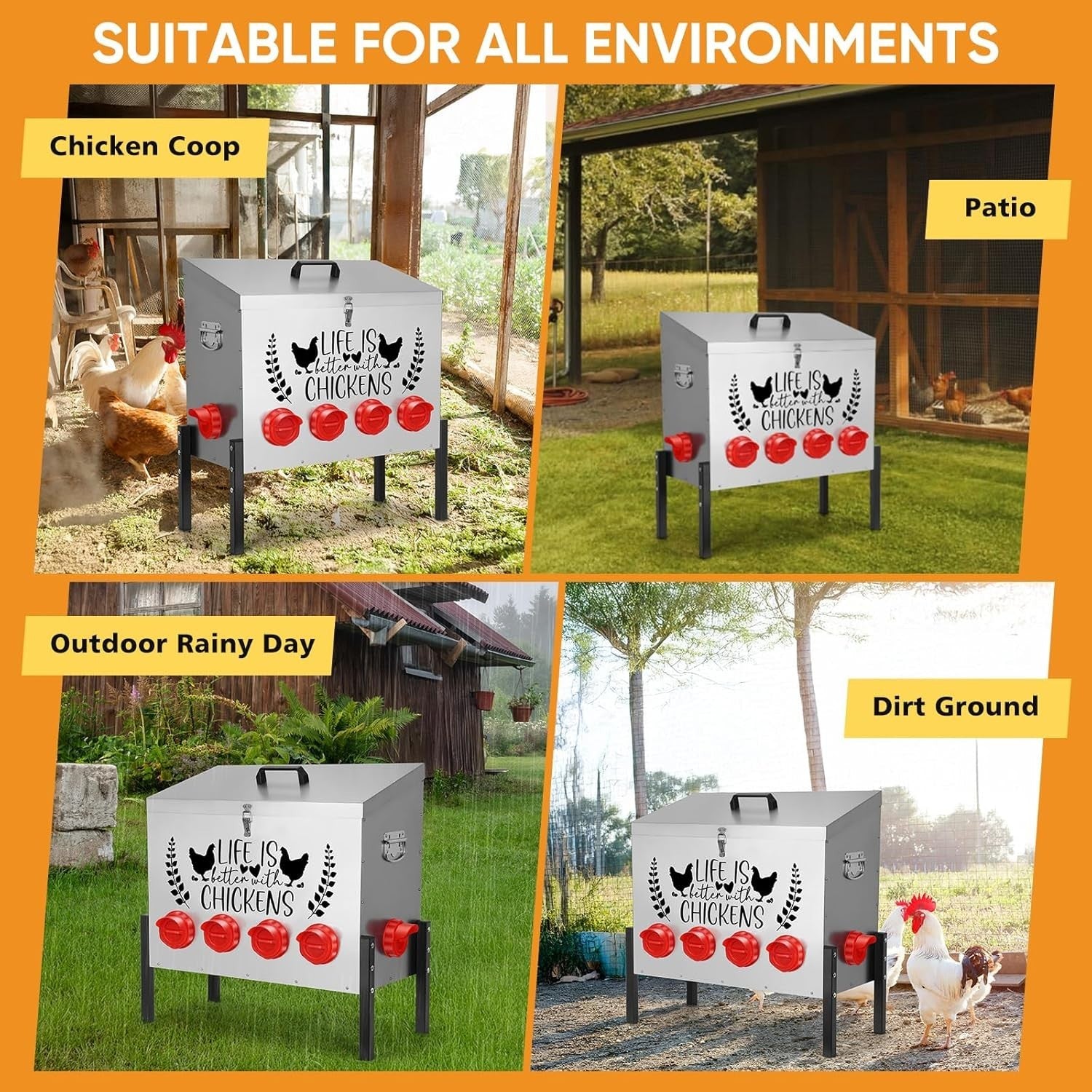95lb Chicken Feeder 10 Port Galvanised Metal No Waste