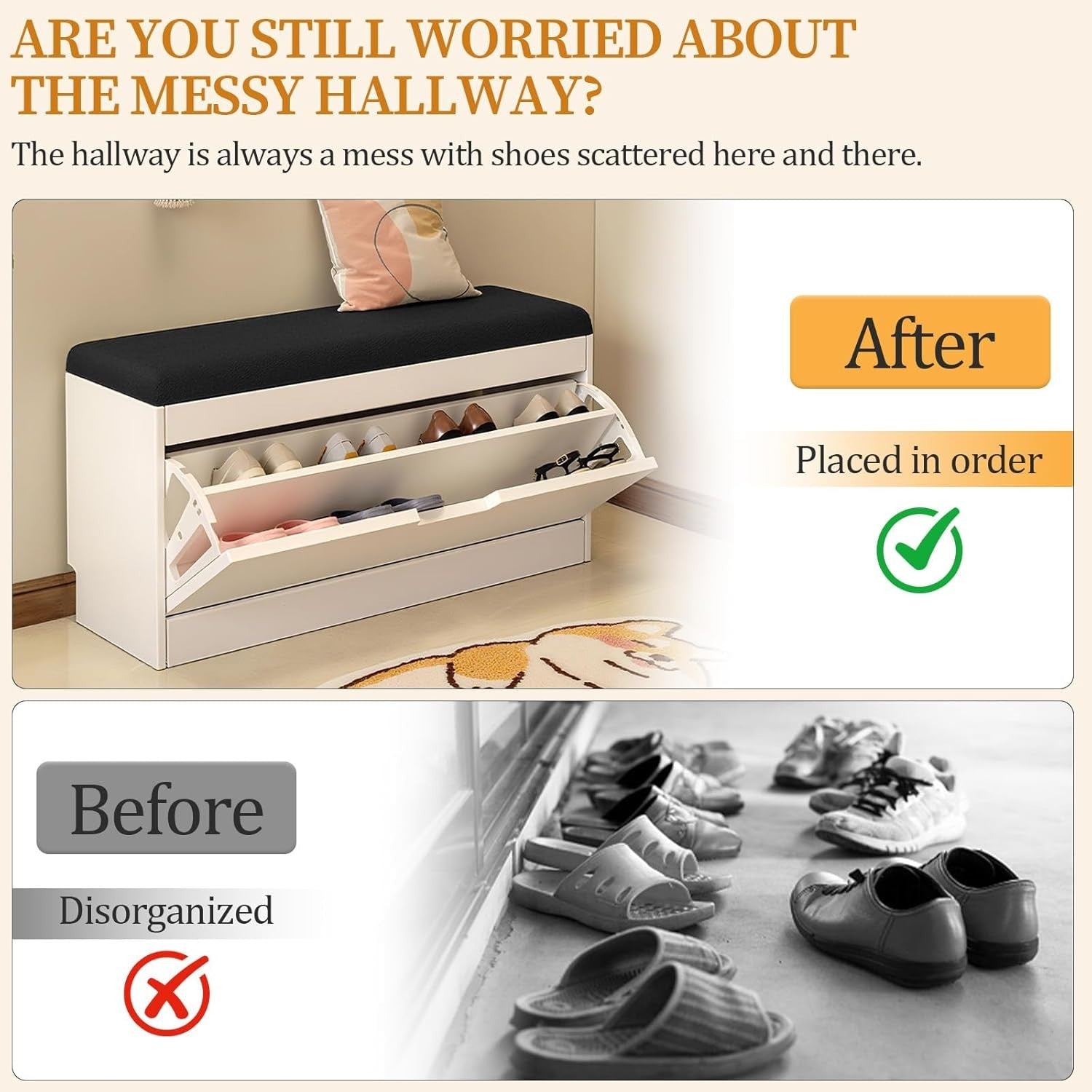 Slim Shoe Storage Bench with Flip-Drawer & Cushion Seat – Space Saving, Sturdy