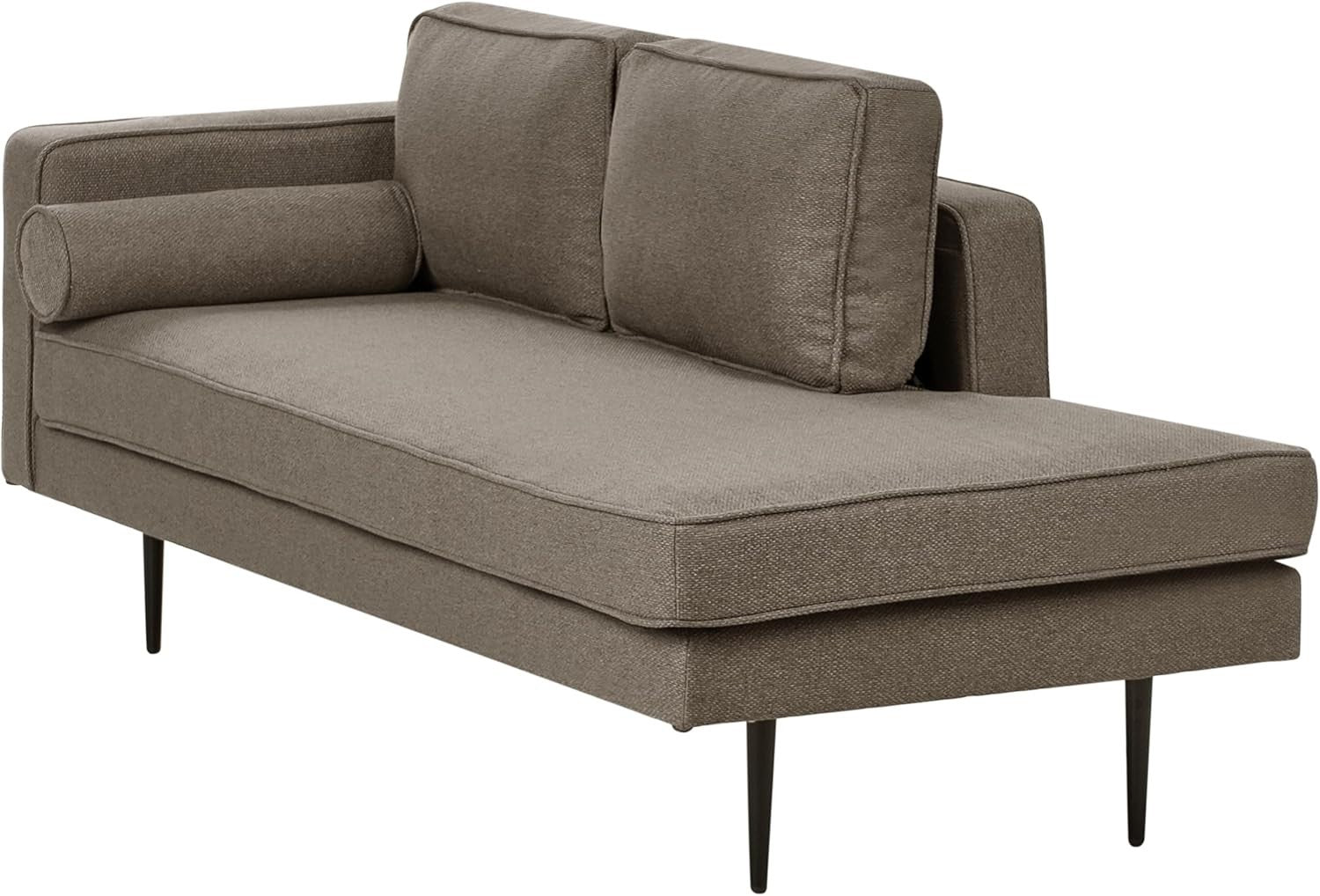 Brown Chaise Lounge Sofa Left-Hand | Bolster Cushion Modern Metal Legs
