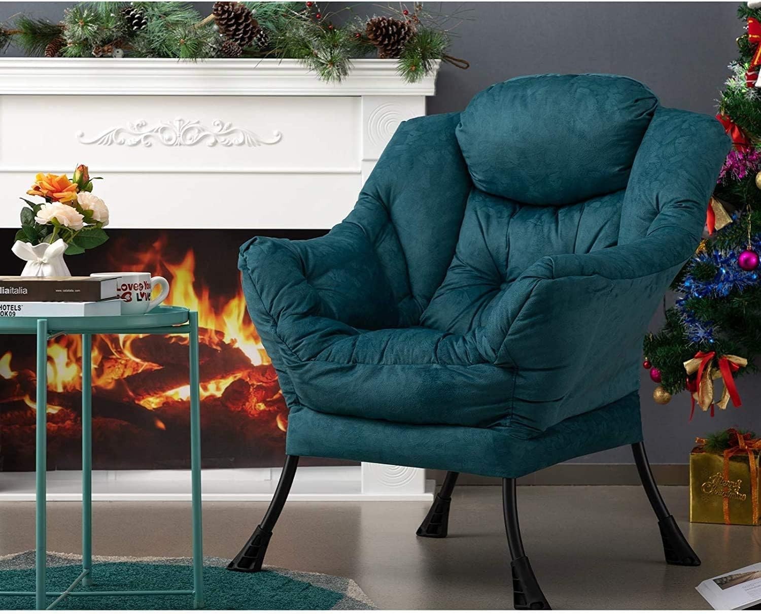 Velvet Blue Green Armchair Living Room Bedroom Lounge Chair Comfy Relax Seat