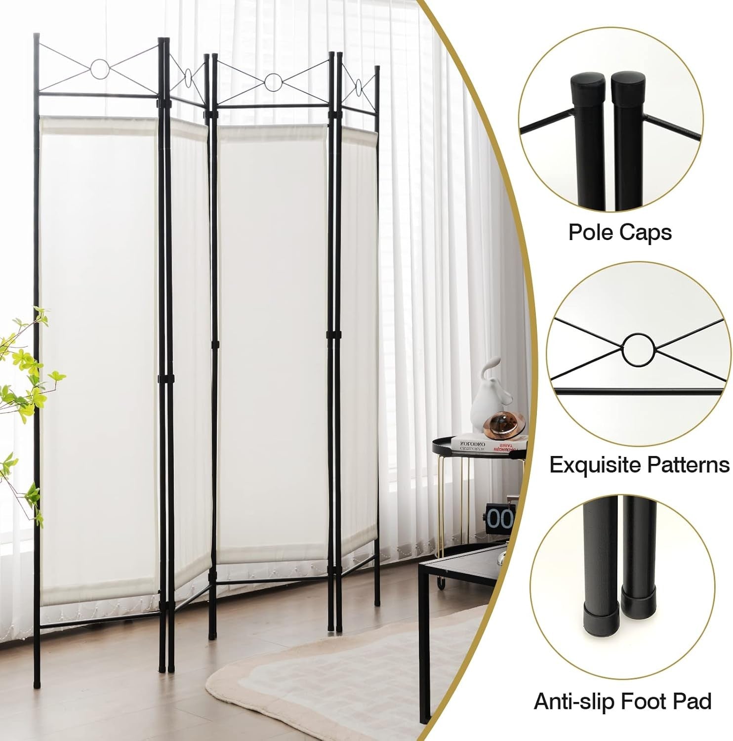 4 Panel White Folding Room Divider Privacy Screen Partition for Bedroom Office