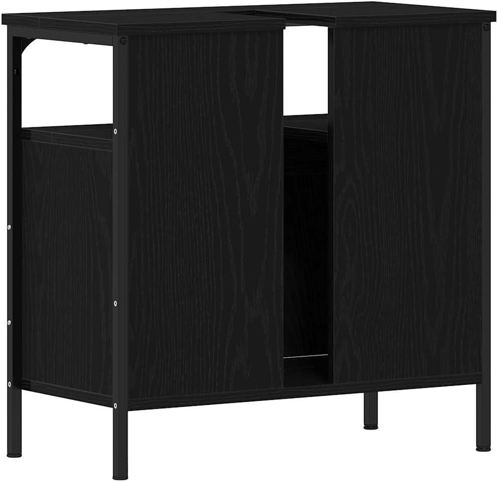Black Oak Bathroom Sink Cabinet | 60x30x60cm Modern Storage Unit with Shelves