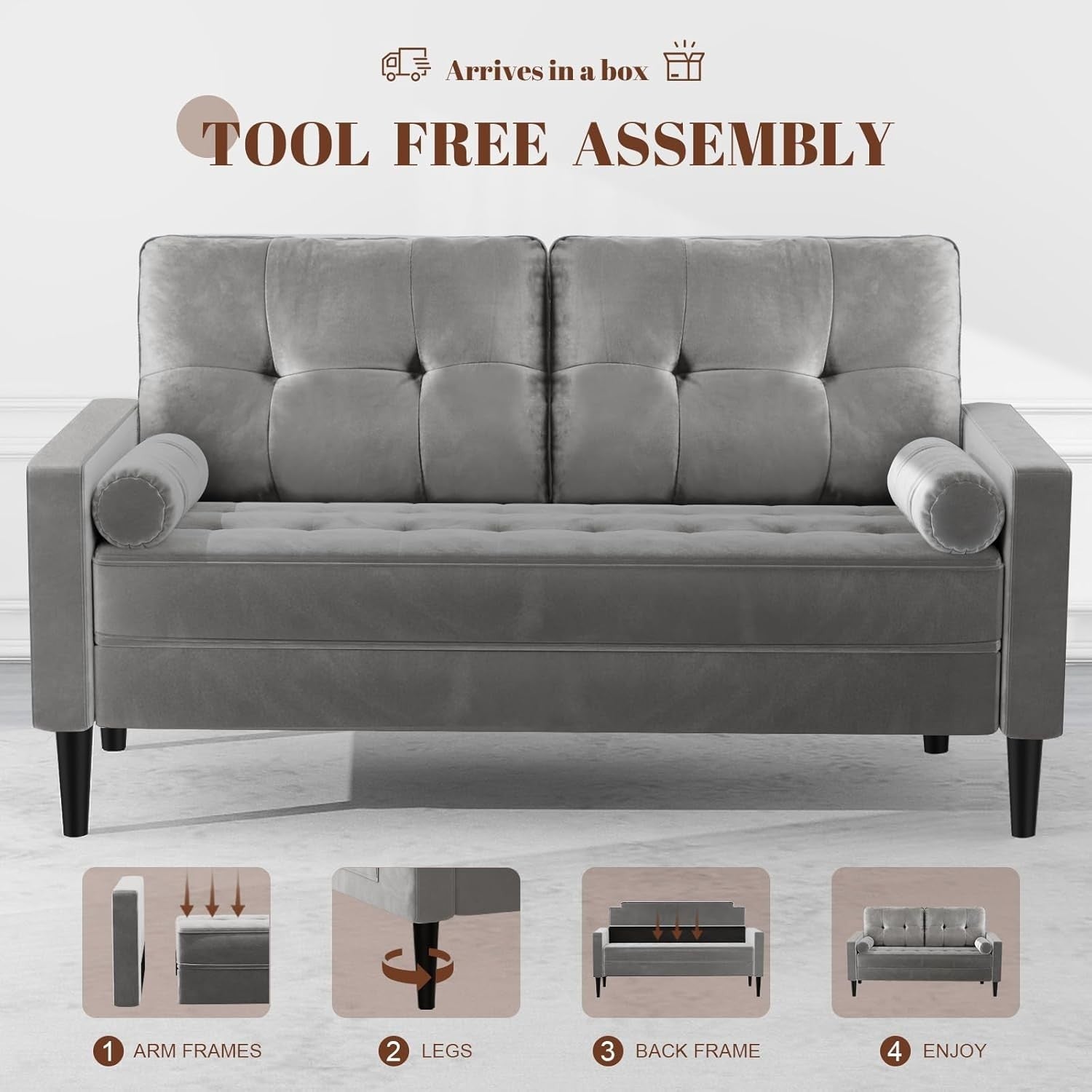 2 Seater Sofa Bed Light Grey| Comfy Small Couch for Lounge, Flat, Bedroom