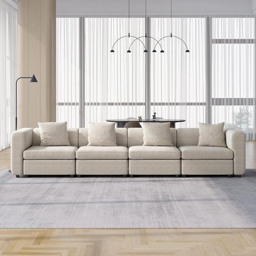 Oversized Velvet 4 Seater Sofa Beige Sectional 380CM Modern Comfy Couch