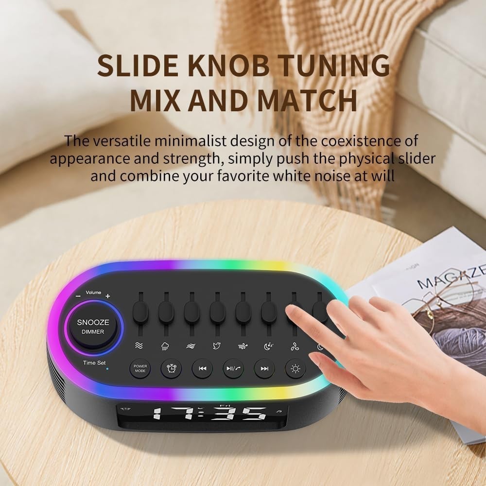 White Noise Machine Bluetooth Speaker Alarm Clock with LED Night Light