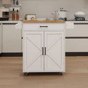 Mobile Kitchen Island Cart with Rubber Wood Top, Adjustable Storage & Towel Rack