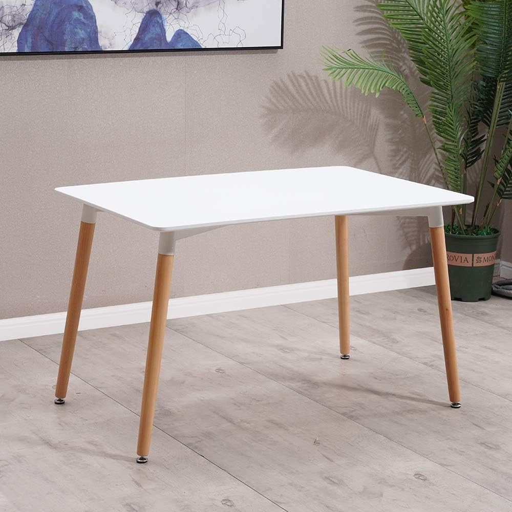 Modern Grey 4-Seater Dining Table Set | PU Leather Chairs | Solid Wood Legs