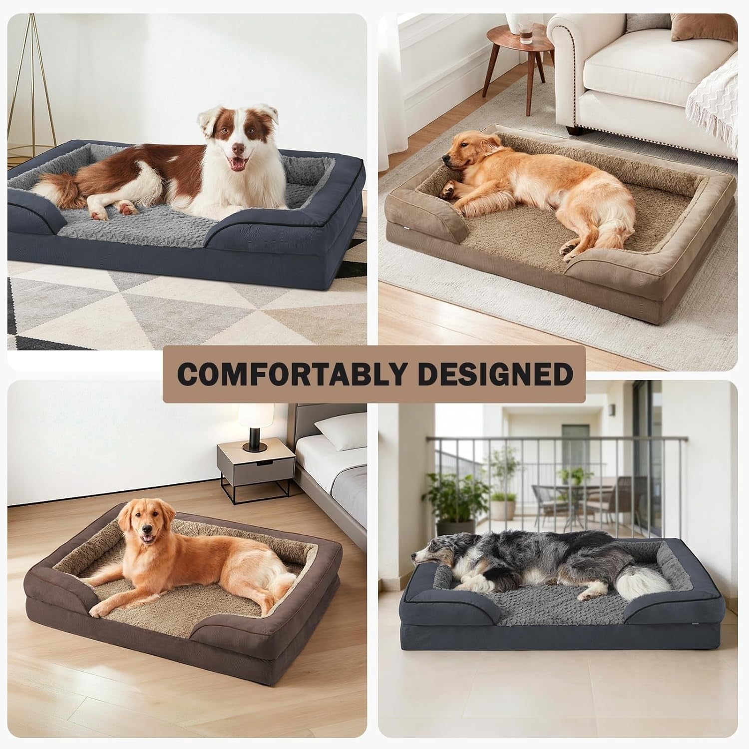 Extra Large Orthopedic Memory Foam Dog Bed Washable Sofa 107x81x17cm Brown