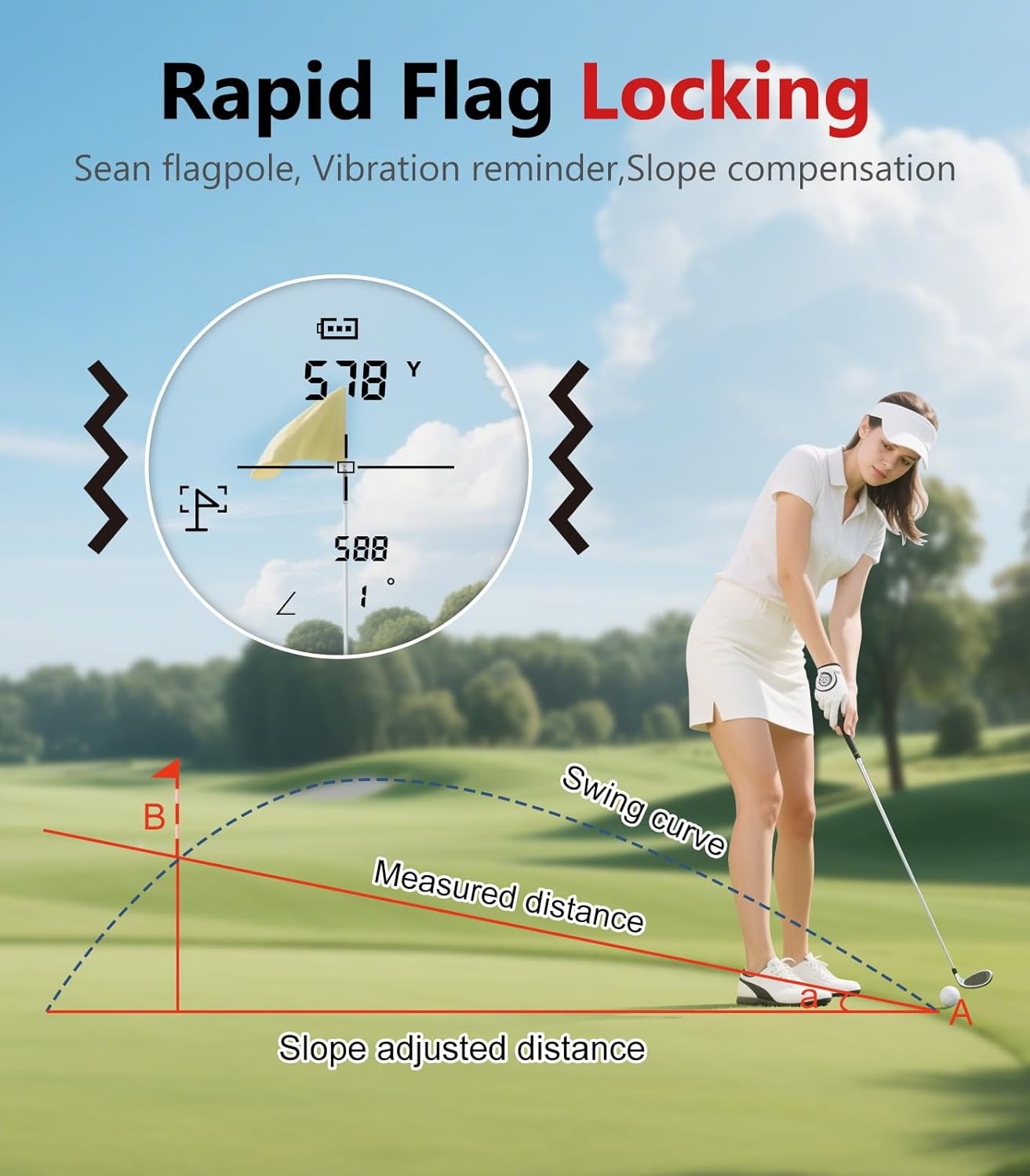 Golf Finder 1200 Yards Slope Flag Lock Vibration Rechargeable
