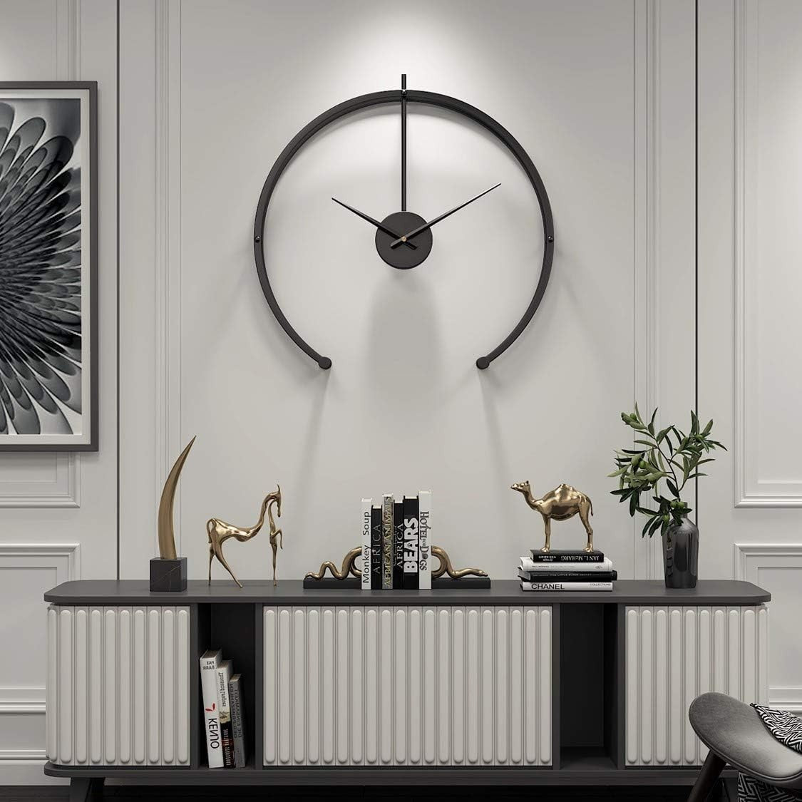 50cm Black Wall Clock Modern Silent Non-Ticking Large Minimalist Decor