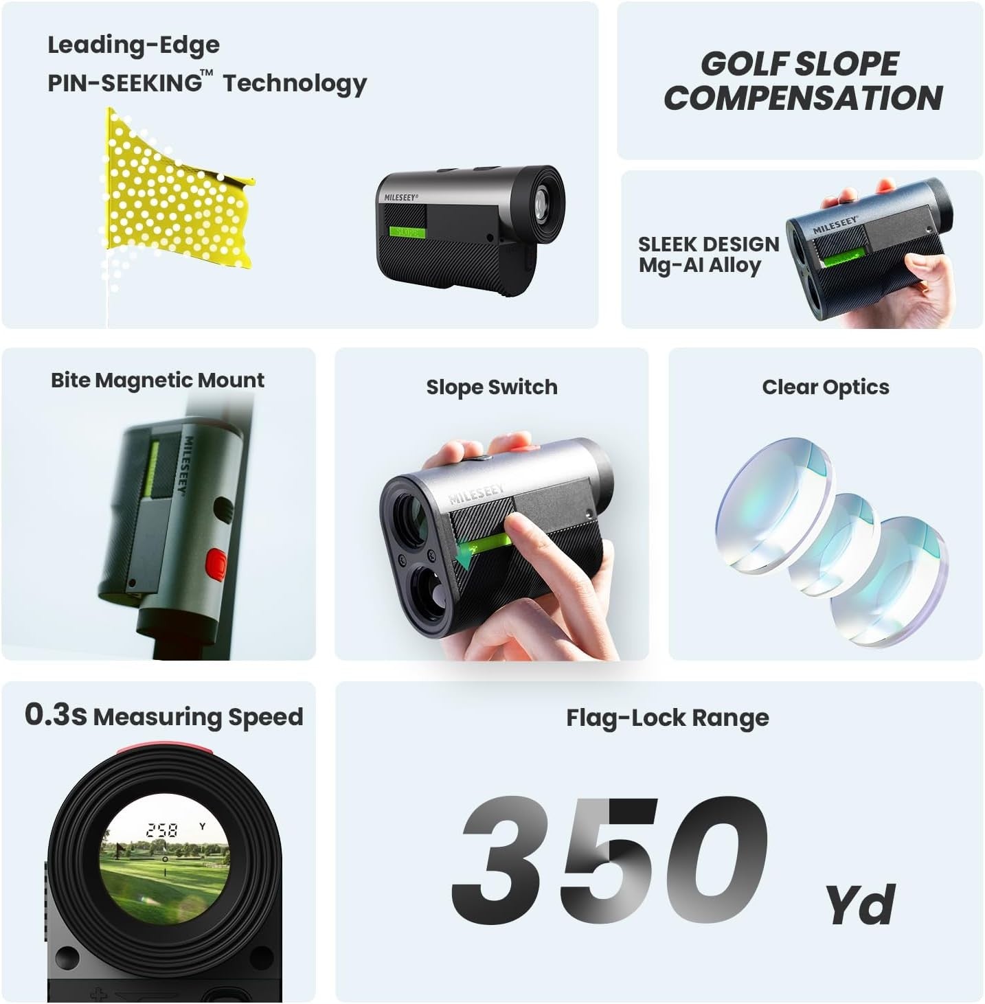 Golf Laser Rangefinder with Slope Flag Lock Rechargeable Fast Pulse Vibration