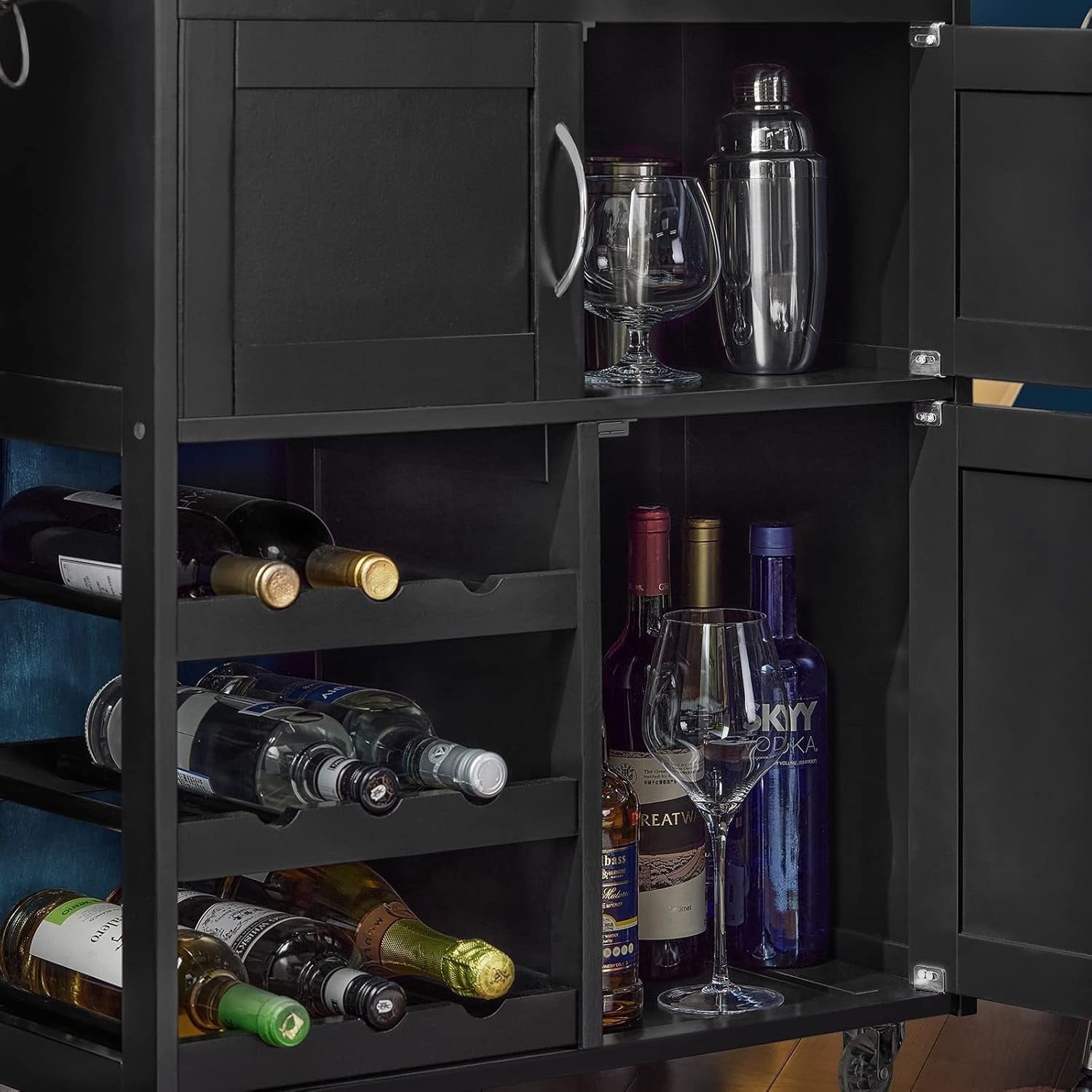 67x38x87cm Black Kitchen Trolley Wine Rack Cart