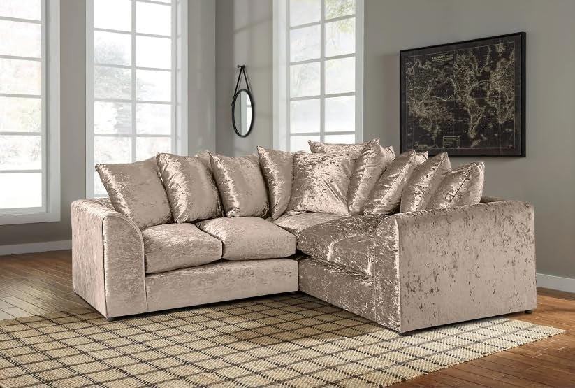 Pink 5-Seater L-Shape Sofa Crushed Velvet Scatter Back Cushions Armrest
