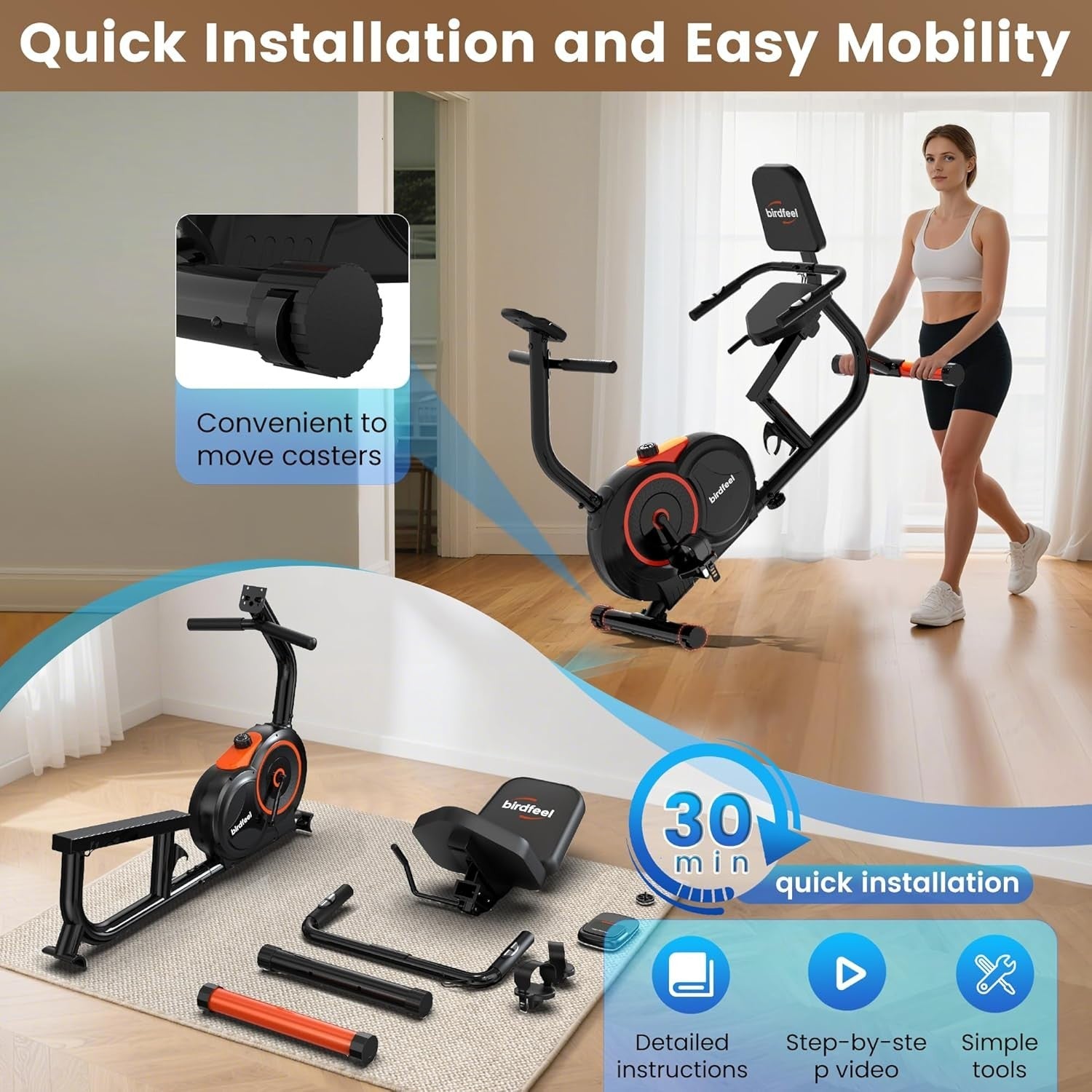Recumbent Exercise Bike Magnetic 16-Level Quiet Adjustable Seat Heart Rate Home