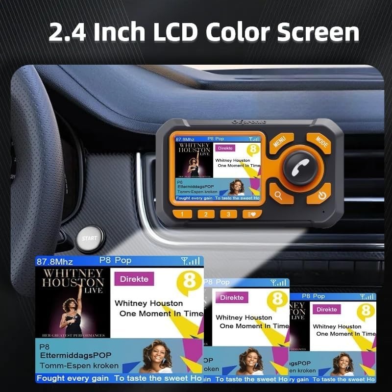 DAB Car Radio Adapter with Bluetooth, TF Card, AUX & 2.4” LCD Display