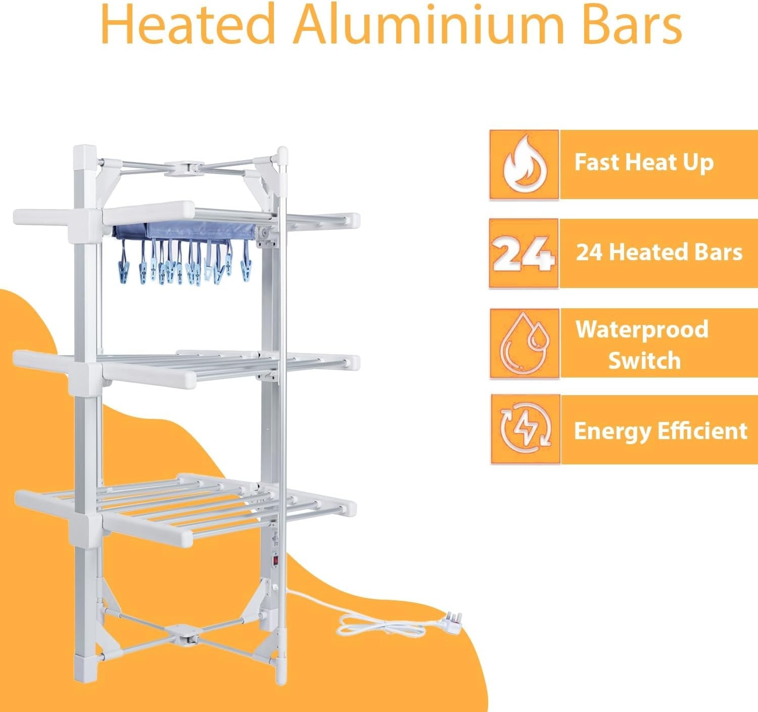 Mini 3 Tier Heated Clothes Airer Electric Dryer With Cover Timer Foldable