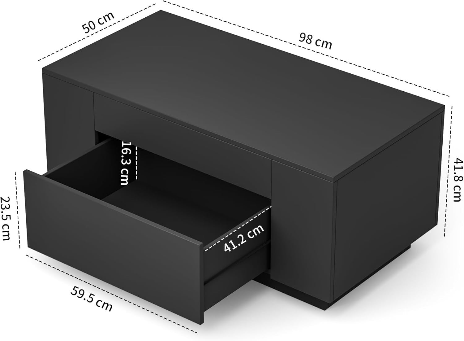Black Rectangular Coffee Table with Hidden Storage Drawer 98x50cm