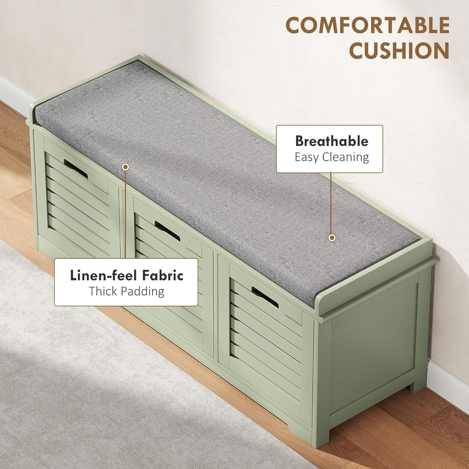 Space-Saving Shoe Storage Bench with 3 Drawers & Cushioned Seat – Green