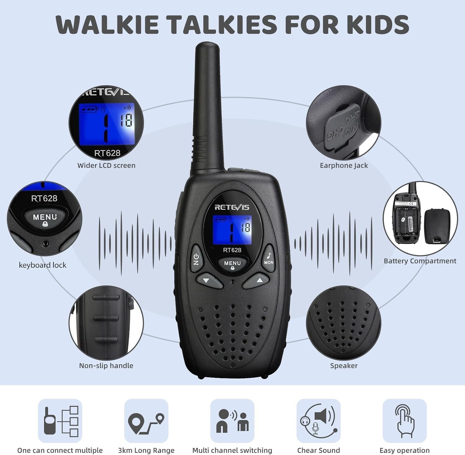 Kids Walkie Talkies 2 Pack PMR446 VOX 8 Channel Long Range Toy Radios