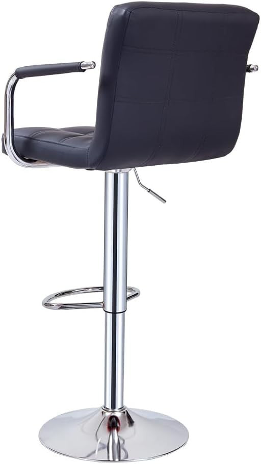 Black Swivel Bar Stool with Armrest Adjustable Height Kitchen Counter Chair